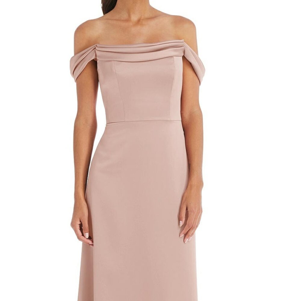 Dessy 3079....Draped Pleat Off-the-Shoulder Maxi Dress....Toasted Sugar...Sz 8